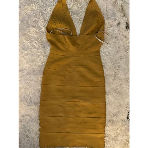 Herve Leger Bodycon Lilou Halter Dress HOI6R627 GOLDEN SUN/S - Picture 5 of 15